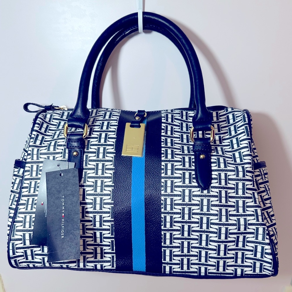 NWT Tommy Hilfiger Navy Blue & White Satchel